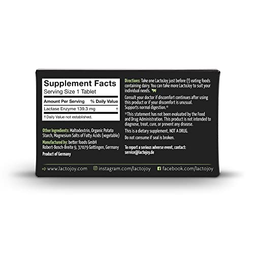 LactoJoy Lactase Pills I 45 Pieces I Powerful Lactase Enzymes for Lactose Intolerance I Ultra Pure Lactase for Improved Digestion I 100% Vegan