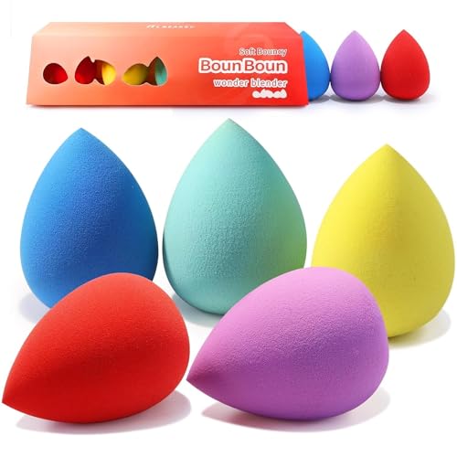 BEAKEY Makeup Sponge 5 Pcs Set, Latex-Free Boun Boun Beauty Sponge for Blending, Makeup Sponges for Foundation Liquid Cream and Powder. Blender for Enhanced Make Up Application