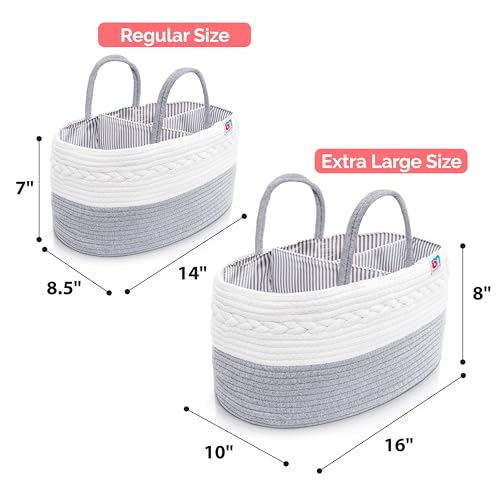 Babynma Rope Diaper Caddy - Storage for Baby and Toddler Items - Portable Cotton Organizer Easily Holds Diapers, Wipes, Clothing - Useful for Nursery, Bedroom (Gray, Extra Large)