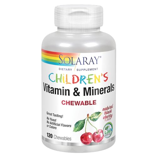 SOLARAY Childrens Vitamins & Minerals Complete Multivitamin for Kids Great Black Cherry Flavor (076280047974) (120 Chews, 60 Serv)