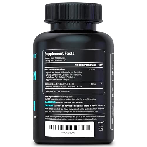 Vital Vitamins Multi Collagen for Women & Men - Type I, II, III, V, X - Grass Fed, Non-GMO - 150 Capsules