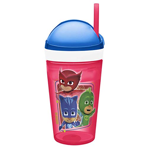 Zak Designs PJ Masks ZakSnak All-In-One Drink Tumbler + Snack Container For Toddlers – Spill-proof 4oz Snack Container Screws Securely Onto 10oz Tumbler With Accessible Straw, PJ Masks