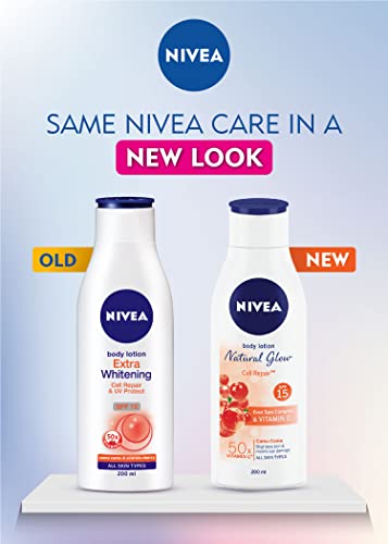 Nivea Natural Glow Cell Repair Body Lotion | With SPF 15 and 50X Vitamin C | 13.52 Fl Oz | Pack of 1