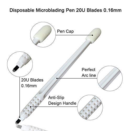 10pcs Disposable Microblading Manual Pen With Needle and Cap Permanent Makeup 20 U Blades 0.16MM,disposable blister package