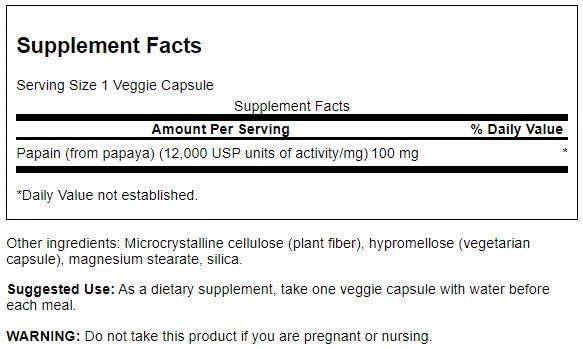 Swanson Papain Papaya Enzyme 100 Milligrams 90 Veg Capsules