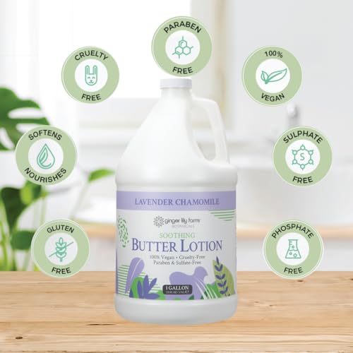Ginger Lily Farms Botanicals Soothing Butter Lotion for Dry Skin, 100% Vegan & Cruelty-Free, Lavender Chamomile Scent, 1 Gallon Refill (128 fl oz)