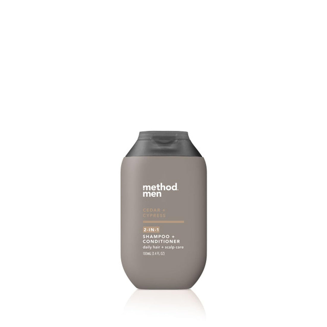 Method Men 2-in-1 Shampoo Plus Conditioner, Cedar and Cypress, Daily hair and Scalp Care, Paraben and Phthalate Free, Mini Travel Size 3.4 oz (Pack of 1)