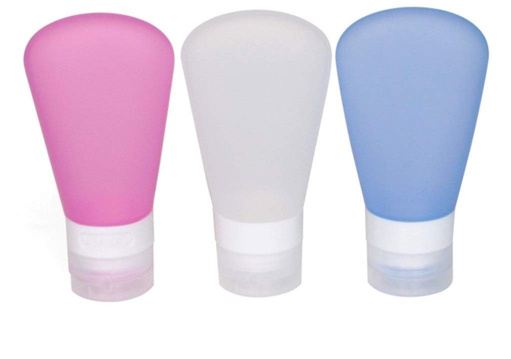 3 Pack-FNSHIP Portable Food Grade Squeeze Silicone Liquid Travel Bottle TSA Approved For Shampoo, Conditioner, Lotion, Toiletries, condiments (1 OZ Pink + White + Blue)