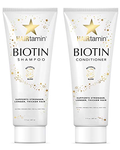 Hairtamin Hair Growth Shampoo and Conditioner Set - Paraben & Sulfate Free, Volumizing & Moisturizing, Best Natural Shampoos and Conditioners, Gentle Moisturizer on Curly & Color Treated Hair