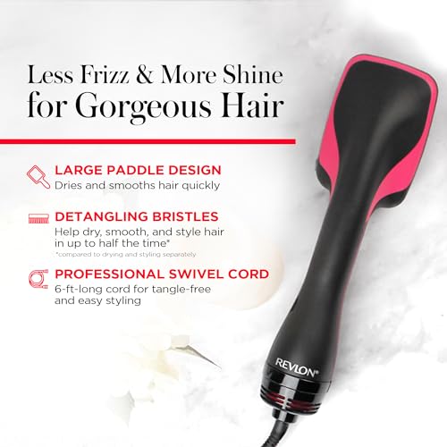 REVLON One-Step Hair Dryer and Styler, All-in-One Detangling and Straightener Brush for Salon-Quality Smooth, Straight Hair, More Shine and Less Frizz, Black