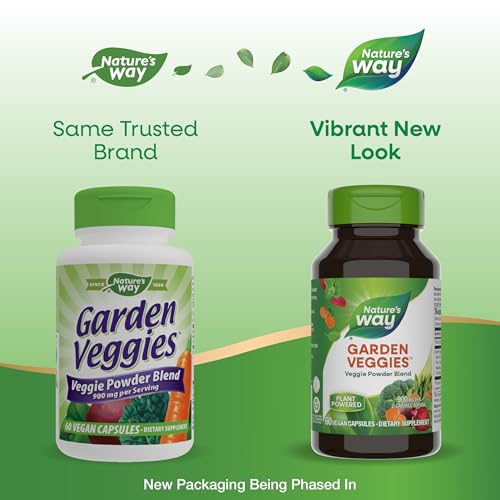 Nature's Way Garden Veggies, Veggie Powder Blend, 900 mg per 2-Capsule Serving, 60 Vegan Capsules (Packaging May Vary)