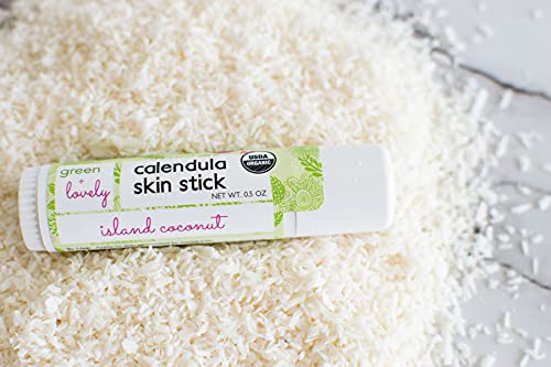 Green + Lovely Calendula Skin Stick Organic Lotion Sticks Moisturizing Balm Ointment Salve Multipurpose Hand Cream Body Bar, 0.5 oz., Island Coconut (1 Tube)