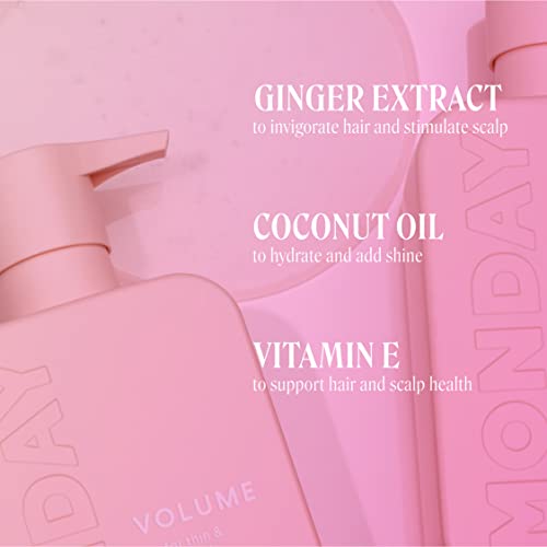 MONDAY Haircare Volume Shampoo 12oz for Thin, Fine, and Oily Hair, Made from Coconut Oil, Ginger Extract, & Vitamin E, 100% Recyclable Bottles (354ml), Pink (10428)