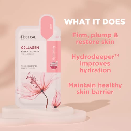 Mediheal Official Best Korean Sheet Mask - Collagen Essential Face Mask 10 Sheets Lifting and Firming For All Skin Types Value Sets
