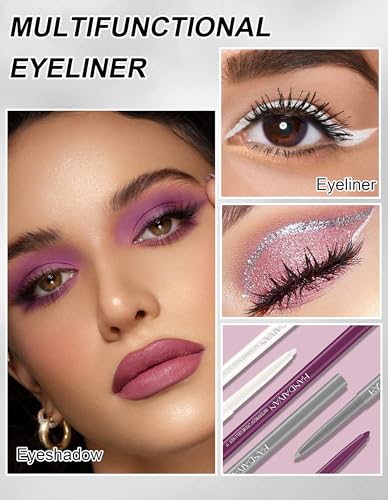 Jutqut 4PCS White Eyeliner, Waterproof Smudge Proof Long-lasting,High-Pigmented Colorful Eye Liner, Retractable