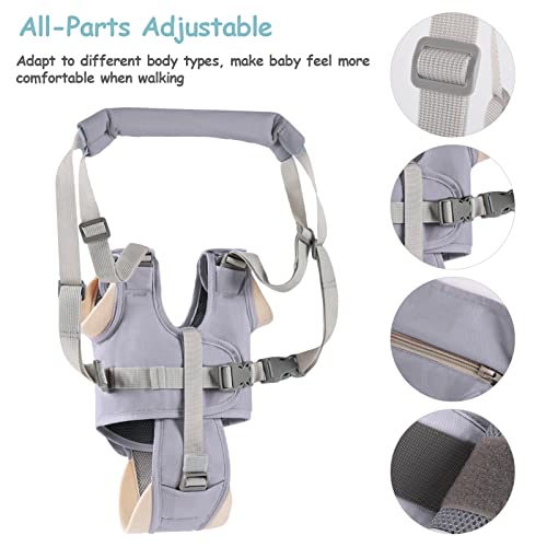 Ocanoiy Baby Walking Harness Handheld Baby Walker Assistant Belt Adjustable Toddler Infant Walker Safety Harnesses Standing Up and Walking Learning Helper with Detachable Crotch for 9-24 Month (Gray)