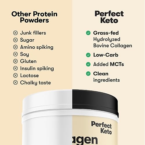 Perfect Keto Collagen Peptides Protein Powder with MCT Oil, Hydrolyzed Collagen, Type I & III Supplement, Gluten Free Grass Fed, Low Carb, Keto Coffee Creamer, Collagen for Women & Men, Salted Caramel