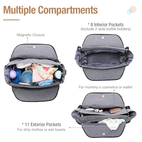 Lekebaby Diaper Bag Tote, Large Diaper Bags Waterproof,Large Mommy Bag for Hospital, Baby Bags for Mom Travel Diaper Tote Messenger Purse,Grey, Arrow Print