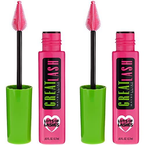 Maybelline Great Lash Lots Of Lashes Washable Mascara, Volumizing, Thickening and Curling Mascara, Blackest Black, 2 Count