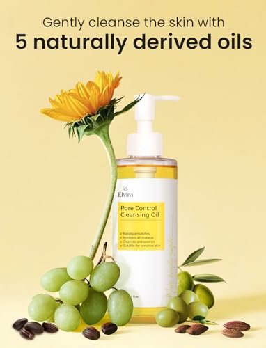 Elvira Pore Control Cleansing Oil, Makeup Remover for Sensitive, Oil Cleanser for Face, Blackhead Removal, Korean Skin care, Hydrating, Fragrance-Free