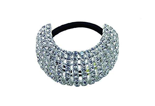Rhinestone - Large Flexible Wrap-Around Arc: Rhinestone Ponytail Holder By Crystal Avenue | Stretchy Elastic Hair Tie | Silvertone With Sparkling Crystals
