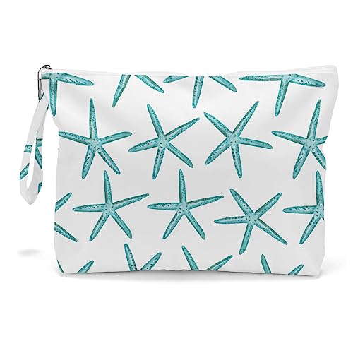 Fokongna Wet Dry Bag for Travel, Makeup, Swimsuit, Beach, Pool, Diapers, Yoga, Gym Clothes - Zipper Pouch for Women, Sister, Friends - Ocean Sea Shells Starfish Design