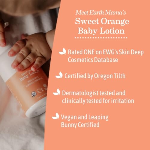 Earth Mama Sweet Orange Baby Lotion | Moisturizing Body Lotion for Dry Skin, Newborn Baby Lotion Sensitive Skin Care, Face Lotion for Babies & Kids with Shea Butter, Calendula & Aloe, 8 Fl Oz