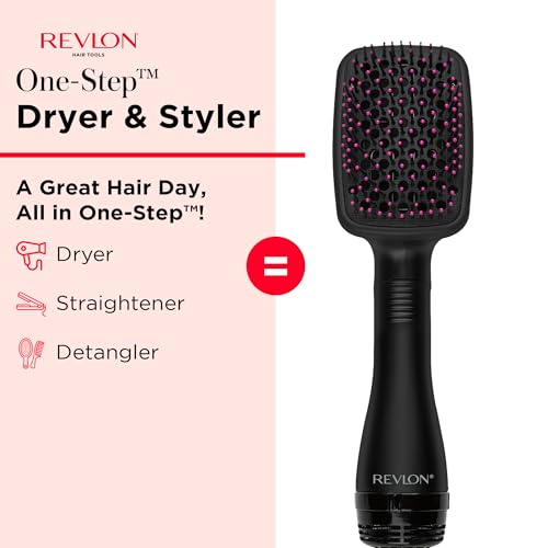 REVLON One-Step Hair Dryer and Styler, All-in-One Detangling and Straightener Brush for Salon-Quality Smooth, Straight Hair, More Shine and Less Frizz, Black