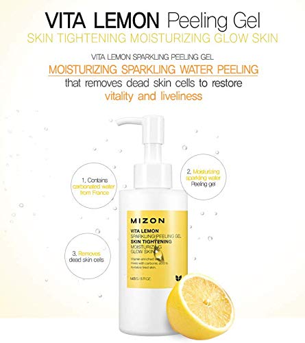 MIZON Vita Lemon Peeling Gel, Lemon Peel Oil and Sparkling Water, Skin Tightening, Moisturizing, Skin Vitality, Removes Dead Skin Cells, Exfoliating Gel (150g/ 5.3 Oz)