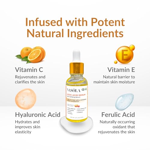 Nasola Kojic Acid Serum for Skin Clarifying, Complexion Revitalization Fade Cream with Alpha Arbutin, Vitamin C & E, & Niacinamide