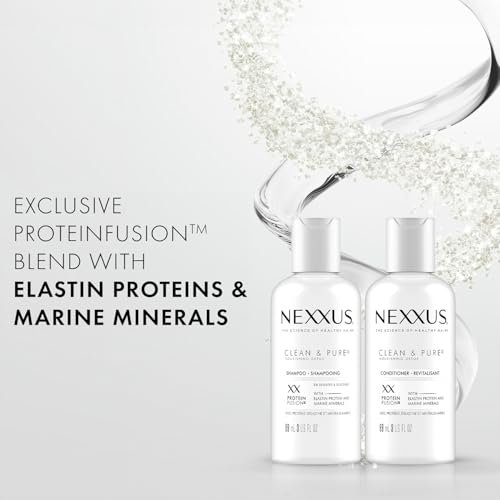 Nexxus Travel Shampoo and Conditioner, Clean & Pure – Hair Products with Elastin Protein and Marine Minerals, Sulfate-Free, 3 Oz Ea
