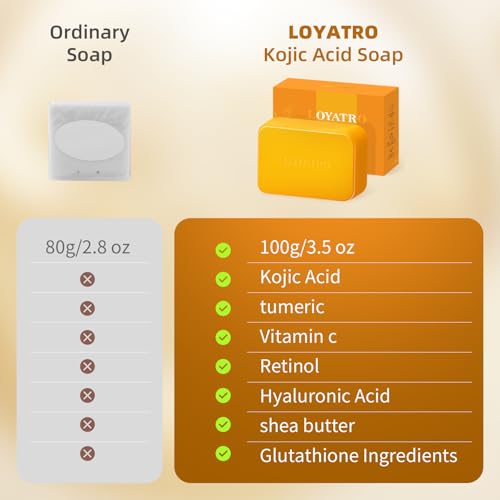 LOYATRO Kojic Acid Turmeric Soap Bar Dark Spots for Face & Body, Deep Cleansing, Gentle Soap Sensitive Skin Formula, All Skin Types