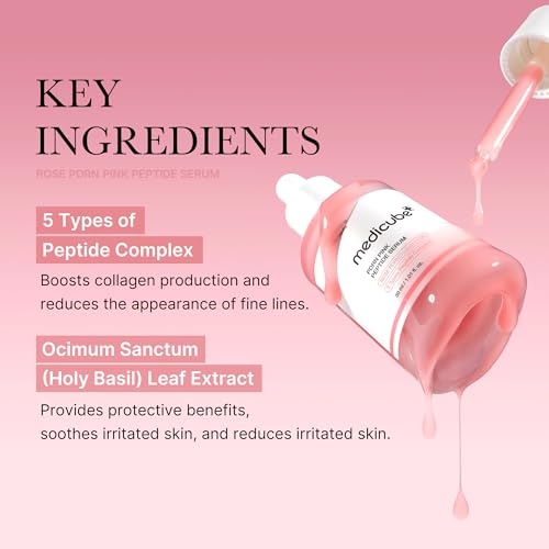 medicube PDRN Pink Peptide Serum, Pink glow serum, Peptide, Niacinamide, Hydrating & Moisturizing & Firming, Uneven Skin Tone, Korean Skincare | 1.01 fl.oz. (1.01 fl.oz., Rose PDRN (Vegan))
