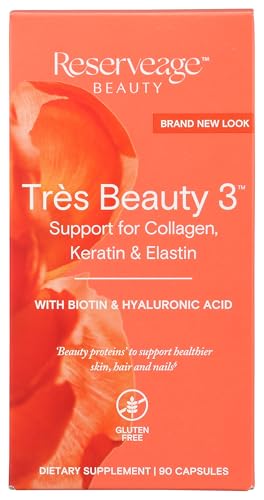 Reserveage Nutrition - Tres Beauty 3 - Supplement for Hair Growth, Skin Care & Nail Care - Collagen Supplement with Keratin & Biotin - Gluten Free - 90 Capsules (30 Servings)