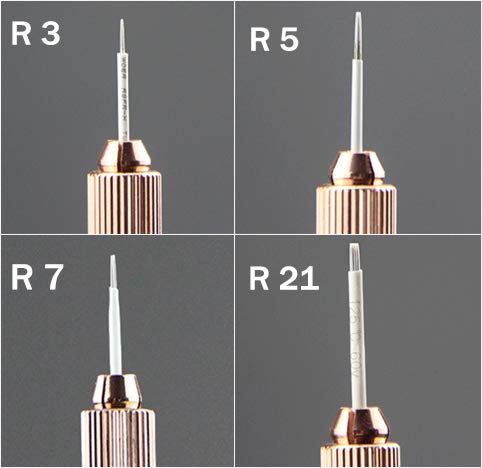 TcJ-Chen Semi-Permanent Makeup Round Microblade Needles Manual Fog Needle Eyebrow Tattoo Needle 4 Different Types R3 R5 R7 R21 Pack of 100