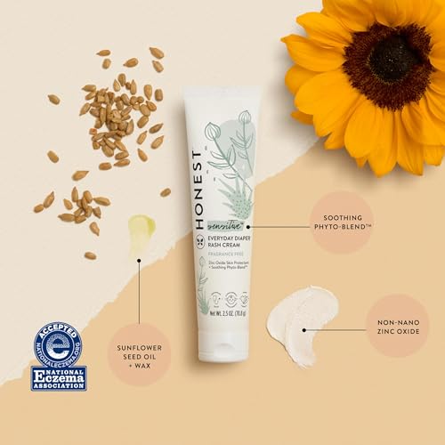 The Honest Company Hypoallergenic Diaper Rash Cream | Moisturizing + Calming Zinc Oxide Ointment | NEA Recognized, Cruelty Free | 2.5 oz