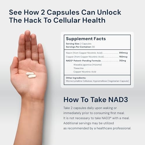 HPN NAD+ Booster (NAD3), Anti Aging Cell Booster, NRF2 Activator, Nicotinamide Riboside Alternative, NAD Supplement Natural Energy, Longevity, and Cellular Health, 312 Mg per Serving (1 Month Supply)