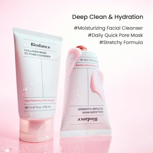 BIODANCE Collagen Mask To Foam Cleanser, Pink Face Wash for Women, 2-in-1 Pore Mask and Hydrating Foaming Facial Cleanser for Sensitive Skin, Oily Skin, Korean Skincare5.07 fl. oz. (150 ml)