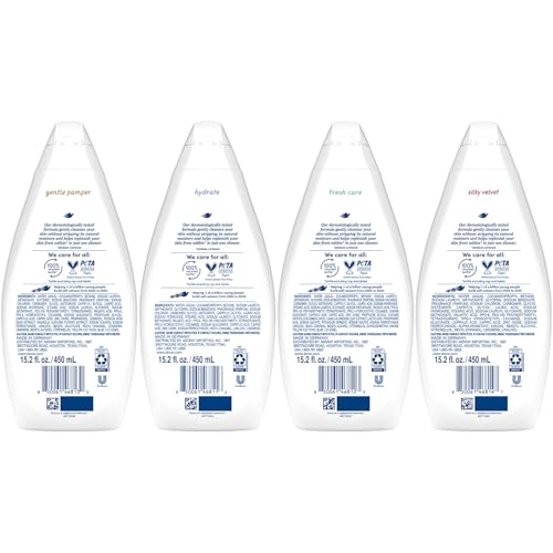 Dove Body Wash Variety 6-Pack – Hydrate, Gentle Pamper, Fresh Care, and Silky Velvet, 15.22 Oz Ea