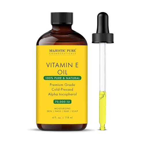 Majestic Pure Vitamin E Oil - 100% Pure & Natural, 20,000 IU | Premium Grade, Cold-Pressed and Tocopherol to Repair Dry, Damaged Skin| Moisturizing Skin, Hair and Scalp 4 Fl Oz