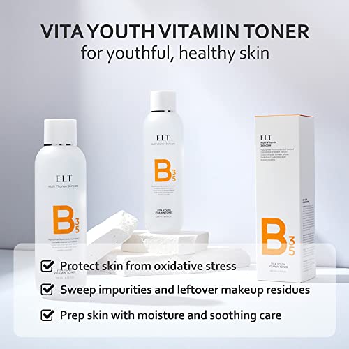 ELT Vita Youth Vitamin B Toner 6.76 fl.oz.(200ml) | Multi Vitamin B3&5 Moisturizing Soothing Skin Care | Fragrance Free | Green Tea Extract Makes Skin Youthful | Prevents Dark Spots | K-Beauty