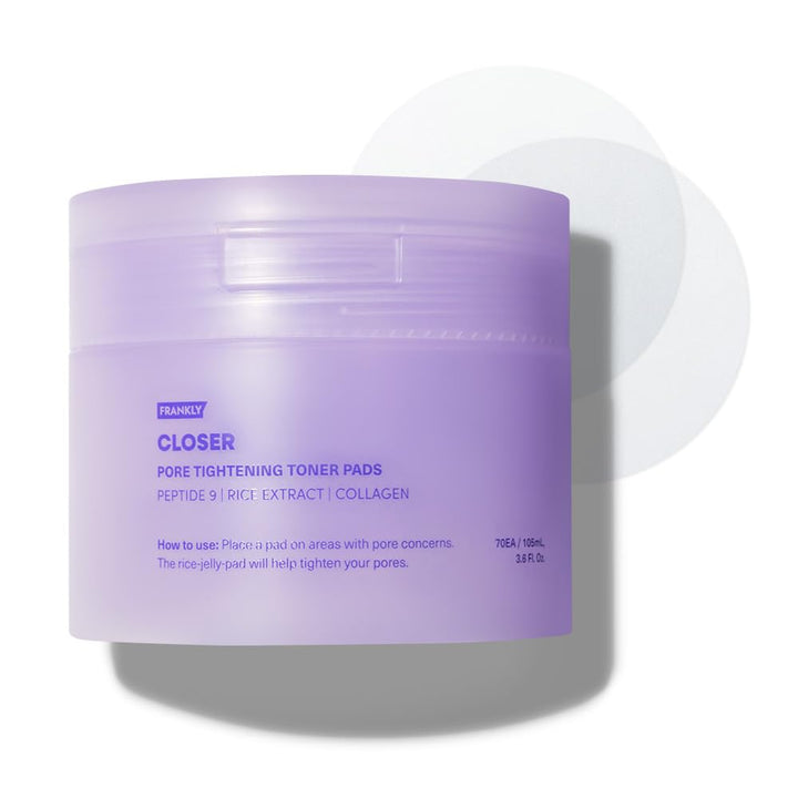 FRANKLY Closer Pore Minimizer Toner Pads l Rice Jelly Pads with 9 Peptides, Vegan Collagen, Rice Extract l Hydrating for All skin types l Korean Skin Care