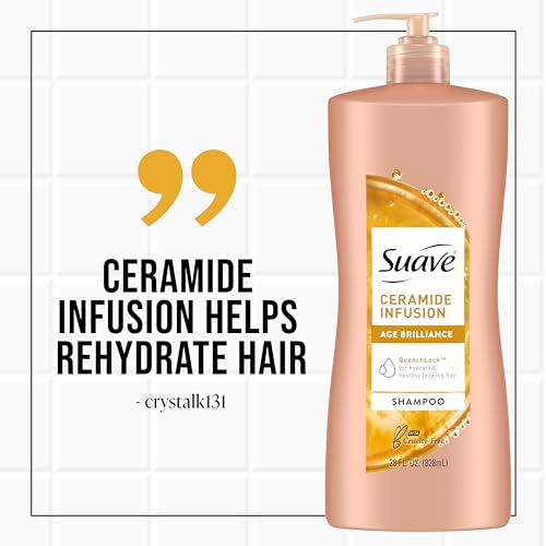 Suave Ceramide Age Brilliance Shampoo, moisturizing and strengthening pH balanced shampoo for women, anti-frizz hair products, anti-breakage treatment, 28 Oz (Pack of 4)