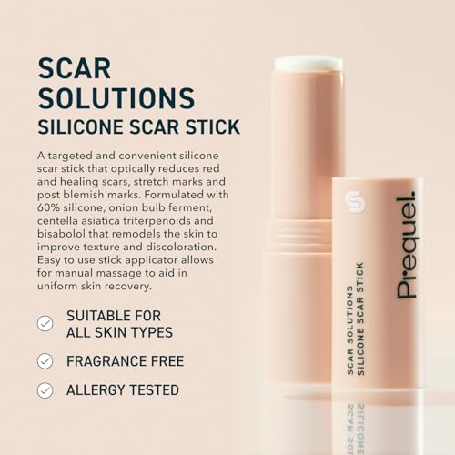 Prequel Skin Scar Solutions 60% Silicone Scar Stick. Thick Solid Velvety Film for Scars. Formula Infused with Centella Asiatica Extracts and Vitamin E. Soothing and Occlusive