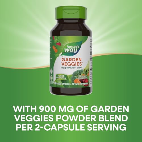 Nature's Way Garden Veggies, Veggie Powder Blend, 900 mg per 2-Capsule Serving, 60 Vegan Capsules (Packaging May Vary)
