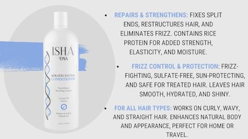 ISHA DNA Keratin Treatment System Conditioner - Sulfate and Parabens Free - Perfect for Keratin Treated Hair - Infused with Coconut Oil - For All Hair Types. (16 Fl Oz.)
