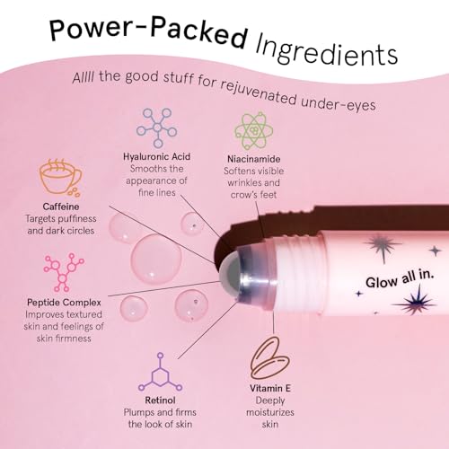 grace & stella Under Eye Brightener Roller - Retinol & Caffeine Eye Serum for Puffiness, Dark Circles, Fine Lines & Wrinkles - Hydrating & Smoothing - Vegan Cruelty-Free Skincare (15ml / 0.51 fl oz)