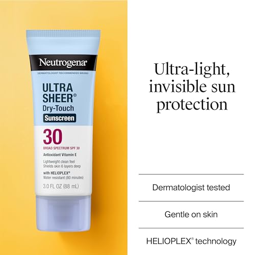 Neutrogena Ultra Sheer Dry-Touch Sunscreen for Face & Body, Helioplex SPF 30 Broad Spectrum UVA/UVB, Lightweight, Water Resistant & Non-Greasy, Hawaii Act 104 compliant, Travel Size 3 fl oz, Pack of 3