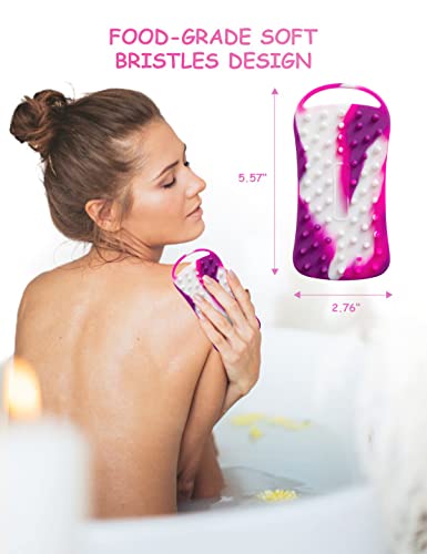 BSROLUNA Silicone Exfoliating Body Scrubber Loofah Silicone Scalp Massager Shampoo Brush Soft Body Scrubbers for Use in Shower Lathers Well Easy to Clean 2 in 1 (1 Pack Camouflage Purple)