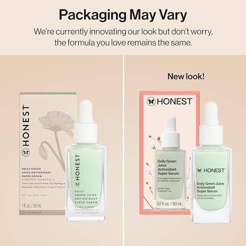 Honest Beauty Daily Green Juice Antioxidant Super Serum | Improves Skin Tone + Texture | Gentle for Sensitive Skin, Fragrance Free, Vegan | 1 fl oz